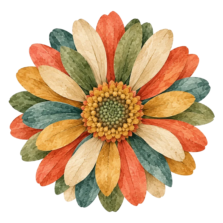 A large flower made of many colored leaves